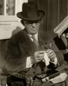 The Danish composer Carl Nielsen knitting to keep his heart rate down