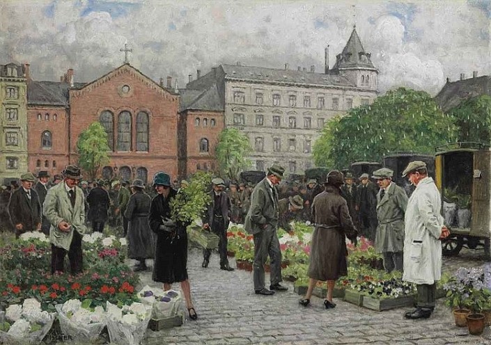 Paul Fischer. The Flower Market at Grønttorvet - now Israels Plads, Copenhagen