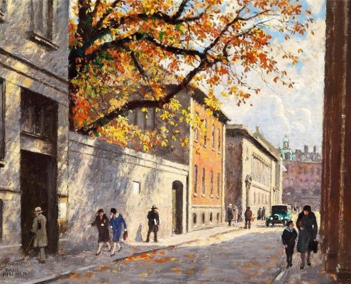 Paul Fischer. Autumn day in Fiolstræde, Copenhagen