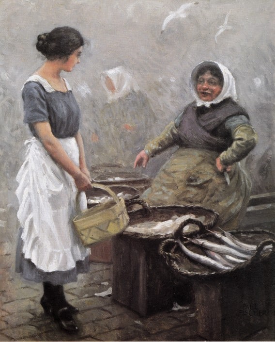 Paul Fischer. Fishing woman and serving girl at Gammel Strand