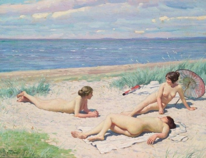 Paul Fischer. Nude bathers on the beach