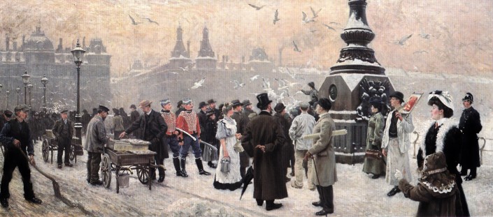 Paul Fischer. The Gulls are fed at Dronning Louise's Bridge