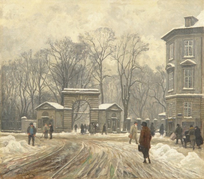 Paul Fischer. Winter. In front of the King's Garden through the gate at the corner of Gothersgade and Chr. IX's street