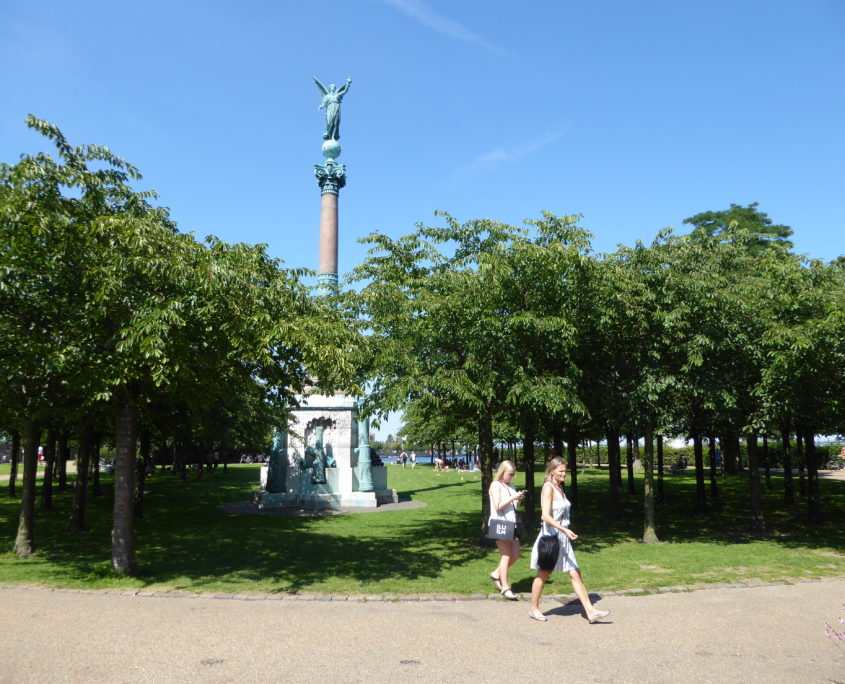 The Huitfeldt column in the small park with Japanese cherry trees at Langelinie, Copenhagen, Denmark