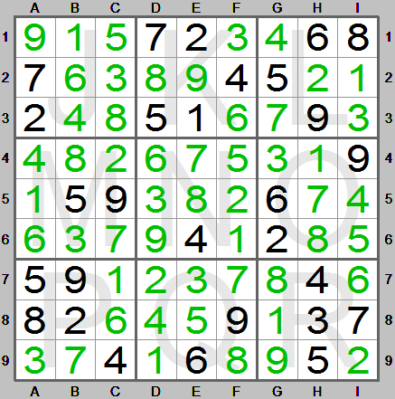 Completely solved sudoku in Sudoku Instructions program