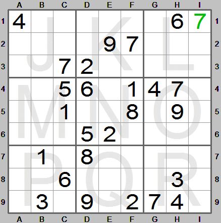 Digit 7 entered in square i1 in Sudoku Instructions