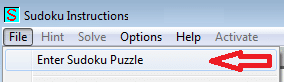 Enter sudoku puzzle menu item in the Sudoku Instructions program