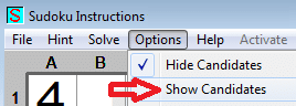 How to show candidate digits in the Sudoku Instructions program