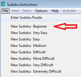 Make new sudoku for beginners menu item in Sudoku Instructions