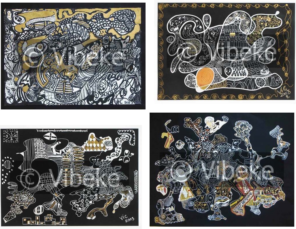 Vibekes Artwork - Special Offer 1 -black and white abstract ink drawings 2, 15, 23, 24