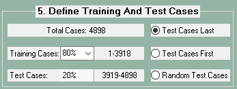 Define training cases and test cases using sequential data splitting in ECstep's Neural Network Program