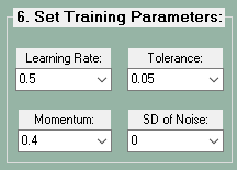 Set training parameters in ECstep's Neural Network Program