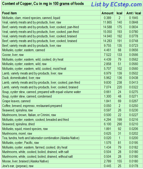 Here Is A List Of Copper Rich Foods ECstep