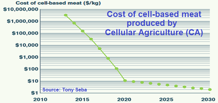 Cost of cell-based meat produced by Cellular Agriculture (CA)