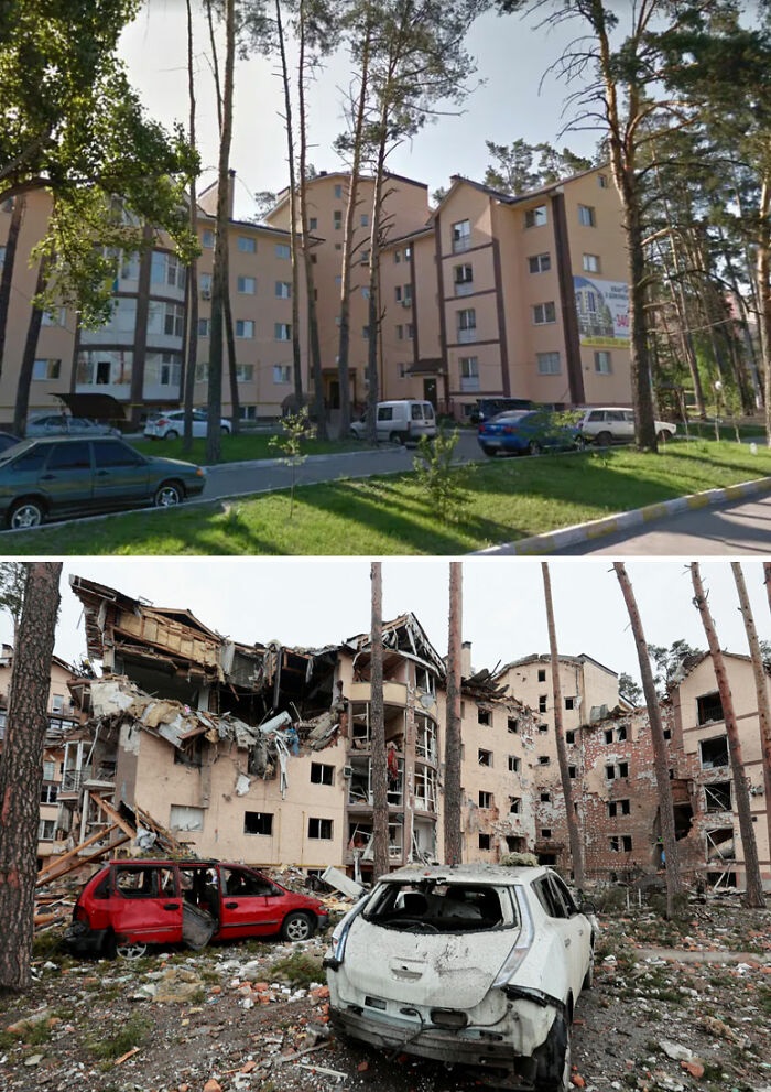 Before and alter Russian bombing in Ukraine
